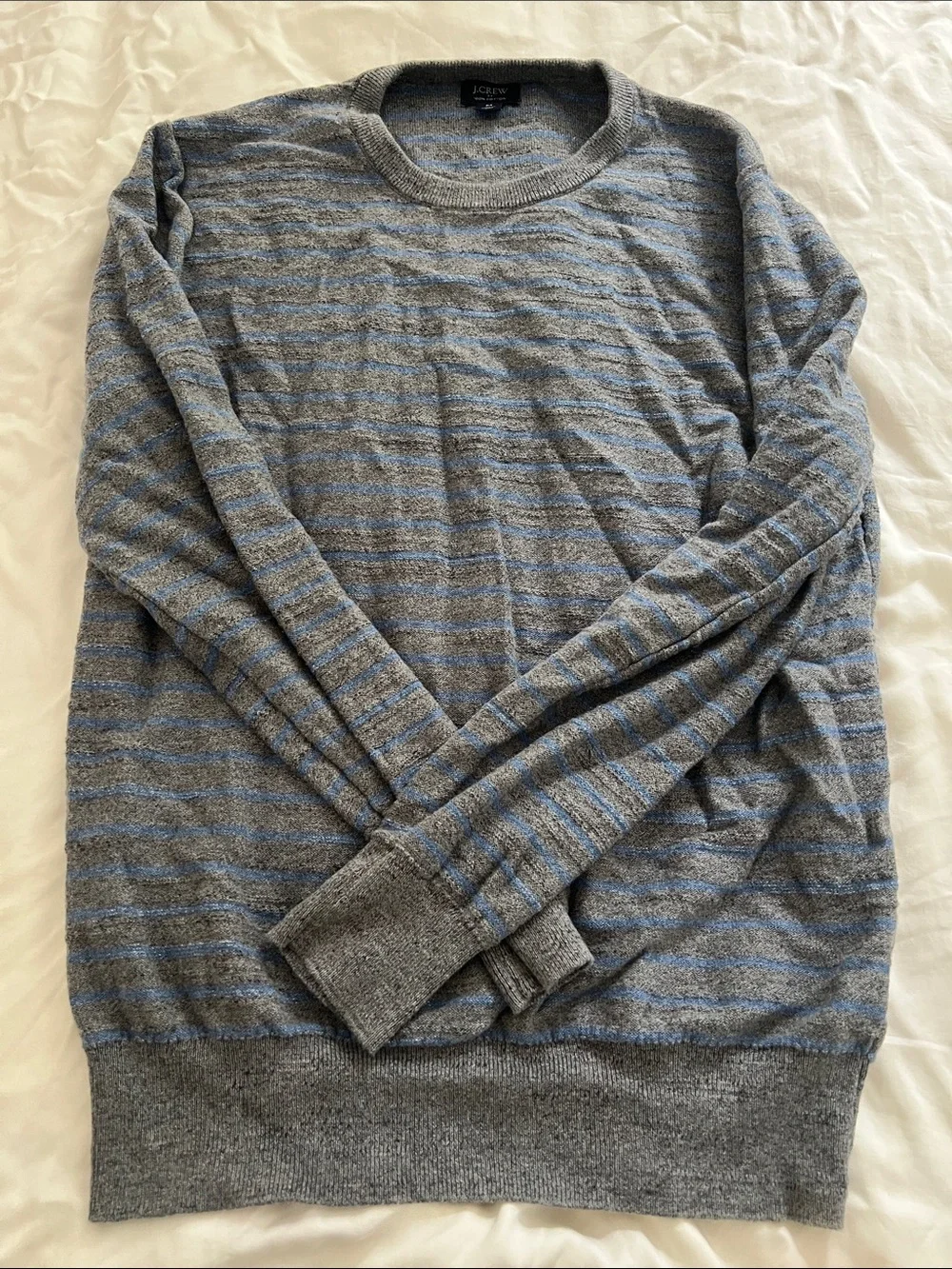 J. Crew men’s Gray Crewneck Sweater with Blue Stripes